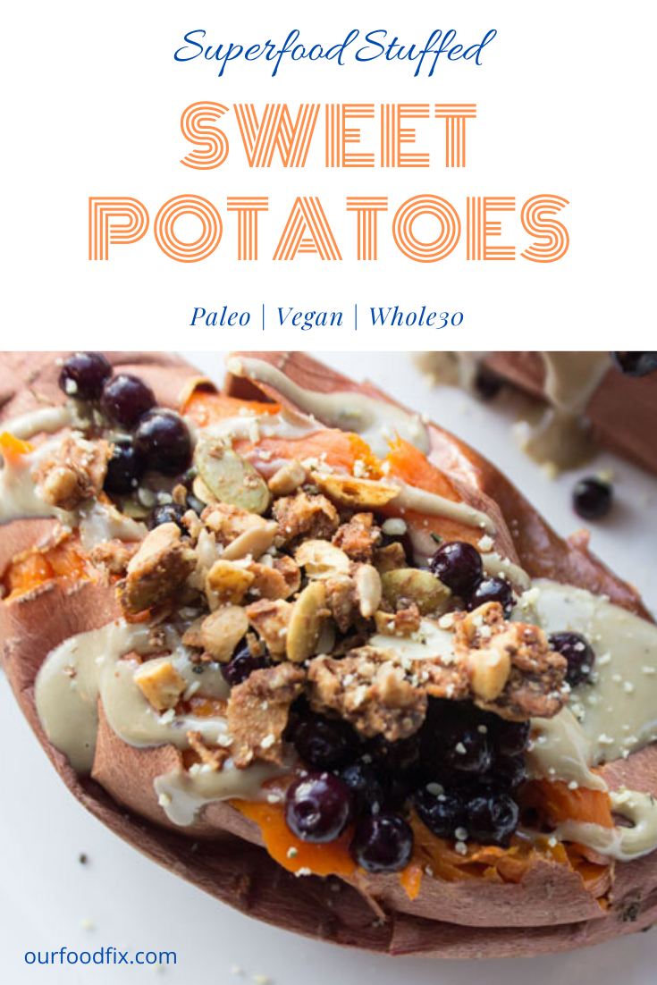 Full of healthy fats, protein, and complex carbs, this satisfying dish makes a great pre/post workout snack, or can act as a stand alone meal #sweetpotatoes #paleorecipes | Paleo recipes | Whole30 recipes | Vegan recipes | Fitness food | Workout snacks | Paleo breakfast | Paleo lunch | Vegan breakfast | Vegan lunch | Whole30 snacks | Plant based | Sweet potatoes | Superfoods | Healthy recipes